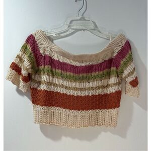 Lush women’s multi-color crochet knit crop top short sleeve size M. #16-0395